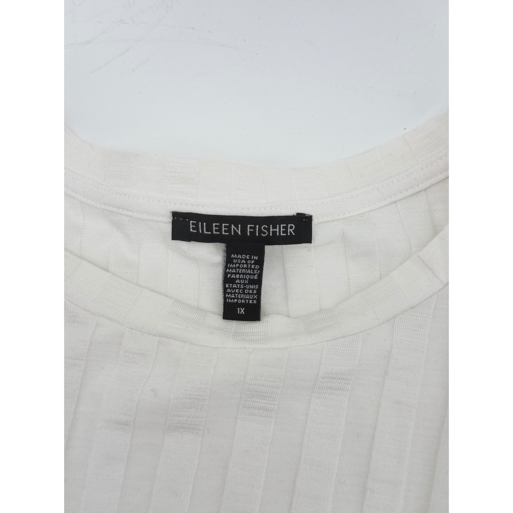 Eileen Fisher Women 1X White Tencel Ribbed Knit Boxy Short Sleeve Top RN78121 - Picture 3 of 5